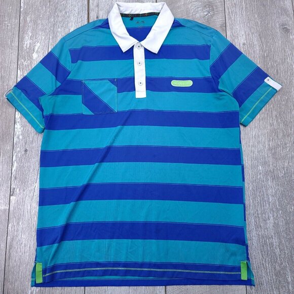 Adidas Mens Climacool Polo Shirt Size Large Blue Golf Striped Performance Top - Picture 1 of 6